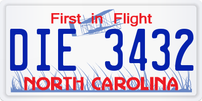 NC license plate DIE3432