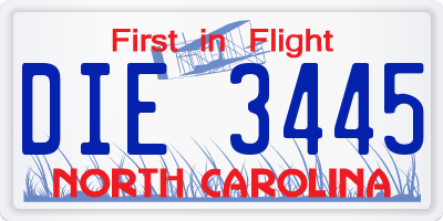 NC license plate DIE3445