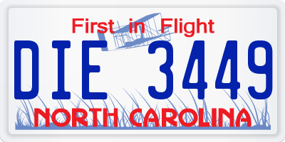 NC license plate DIE3449