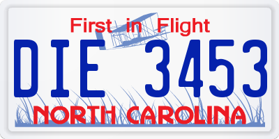 NC license plate DIE3453