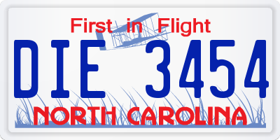 NC license plate DIE3454