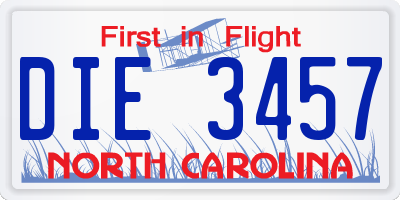 NC license plate DIE3457
