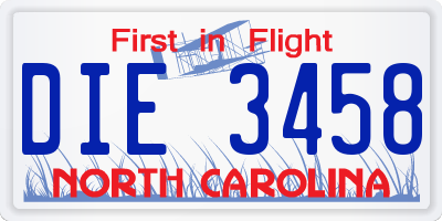 NC license plate DIE3458