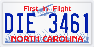 NC license plate DIE3461