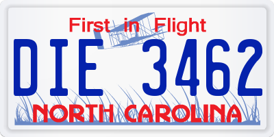 NC license plate DIE3462