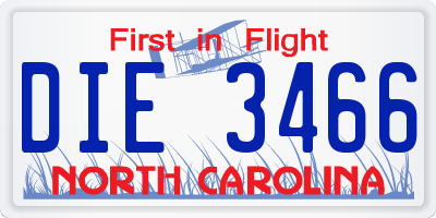 NC license plate DIE3466