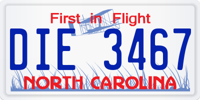 NC license plate DIE3467