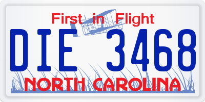NC license plate DIE3468