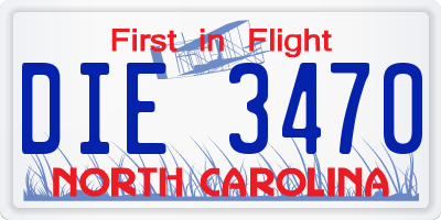 NC license plate DIE3470