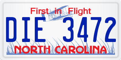 NC license plate DIE3472