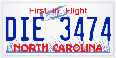 NC license plate DIE3474