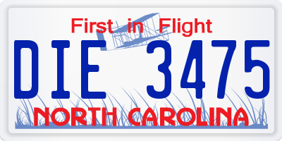 NC license plate DIE3475