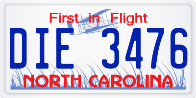 NC license plate DIE3476
