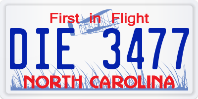 NC license plate DIE3477