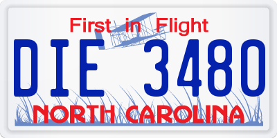 NC license plate DIE3480
