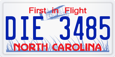 NC license plate DIE3485