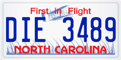 NC license plate DIE3489
