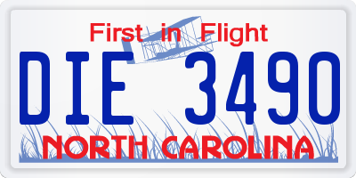 NC license plate DIE3490