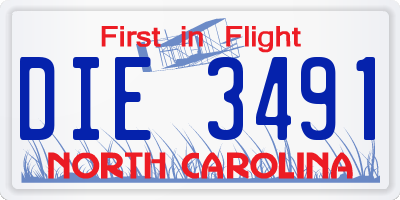 NC license plate DIE3491
