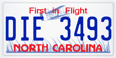 NC license plate DIE3493