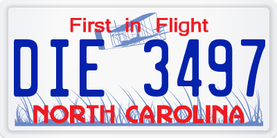NC license plate DIE3497