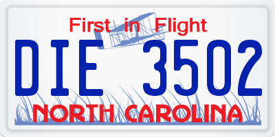 NC license plate DIE3502