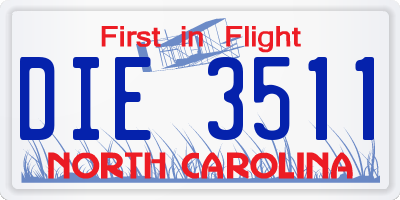 NC license plate DIE3511