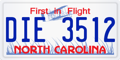 NC license plate DIE3512