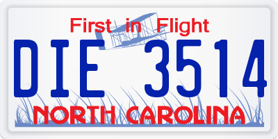 NC license plate DIE3514