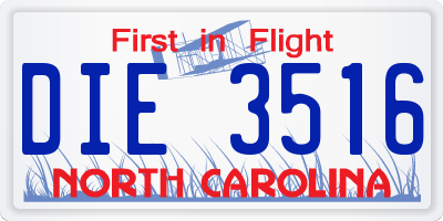 NC license plate DIE3516