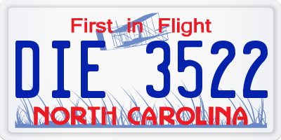 NC license plate DIE3522