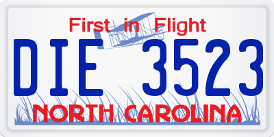 NC license plate DIE3523