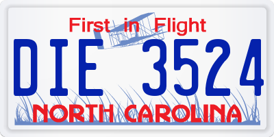 NC license plate DIE3524