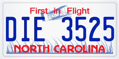 NC license plate DIE3525