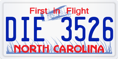 NC license plate DIE3526