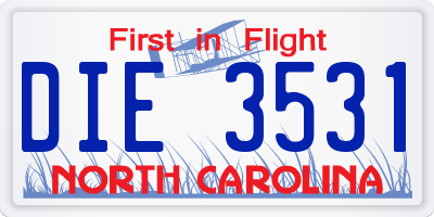 NC license plate DIE3531