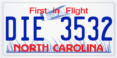 NC license plate DIE3532