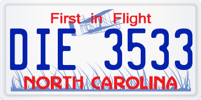 NC license plate DIE3533