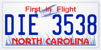 NC license plate DIE3538