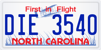 NC license plate DIE3540
