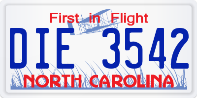NC license plate DIE3542