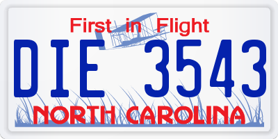 NC license plate DIE3543
