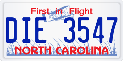 NC license plate DIE3547