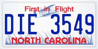 NC license plate DIE3549