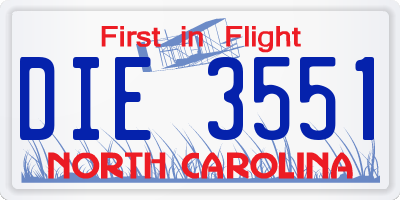 NC license plate DIE3551
