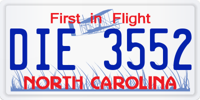 NC license plate DIE3552