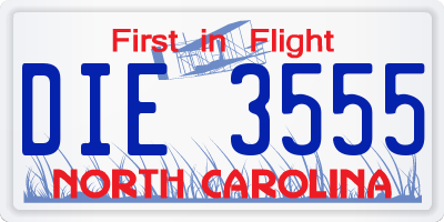 NC license plate DIE3555