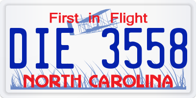 NC license plate DIE3558
