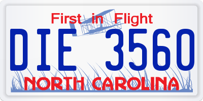 NC license plate DIE3560