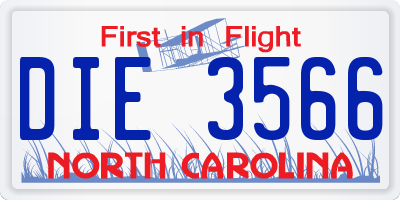 NC license plate DIE3566